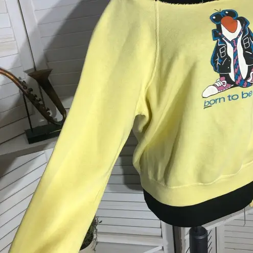 Vintage 90s Born to Be Wild Penguin Sweatshirt Yellow Medium
