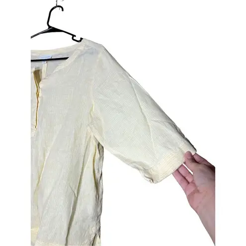 J. JILL Womens Lightweight 100% Linen Yellow White Striped Peasant Tunic Size M
