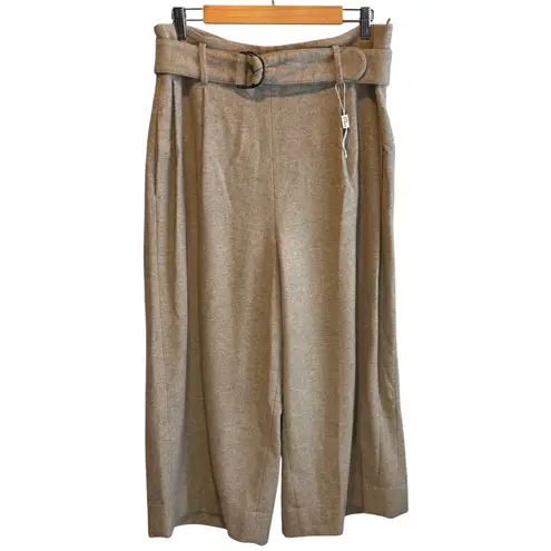 Akris Punto Fiorella Tan Wide Leg Culotte Cropped Wool Blend Pant - size 12