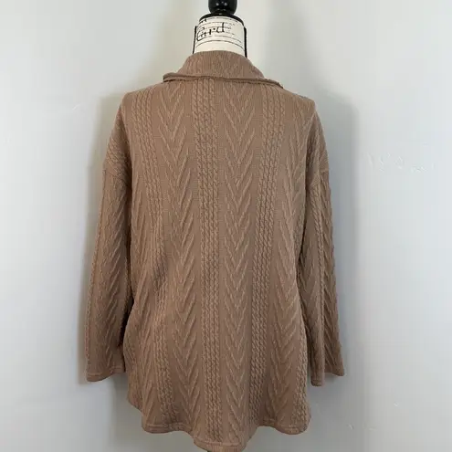 Oversized Knit Shacket Button Down Collared Top Pockets Tan Medium Brown