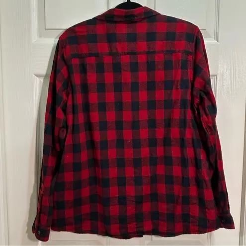 L.L.Bean Women’s  Long Sleeve Button Down Relaxed Shirt Red Black Plaid Sz Large