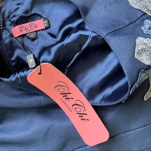 Chi Chi London Nwt Appliqué Fit Flare Party Dress Navy 4