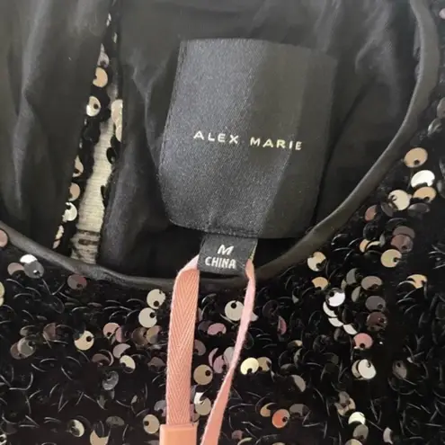 Alex Marie NWT Lia Sequined Crew Neck Short Sleeve StretchVelvet Black Blouse MD