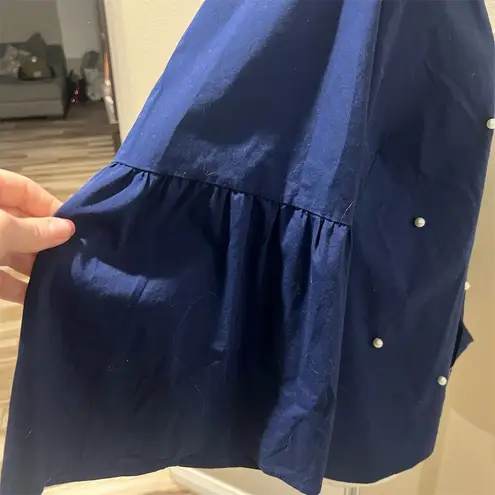 Zac and Rachel Woman 3X Navy Blue Pearl Embellished Long Sleeve Blouse