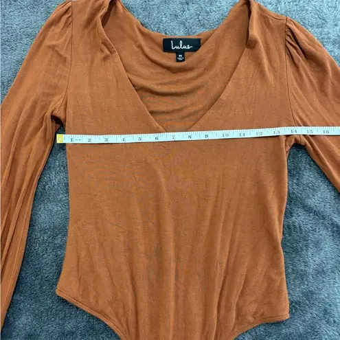 Lulus  Deep V-Neck‎ Brown Long Sleeve Bodysuit