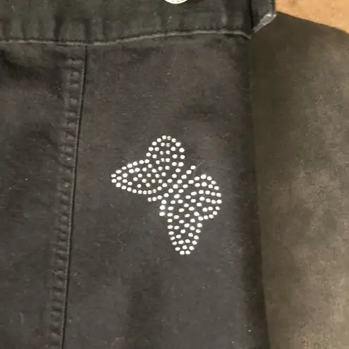 Quacker Factory Denim Stretch Jacket L Rhinestone Butterflies Casual Wardrobe