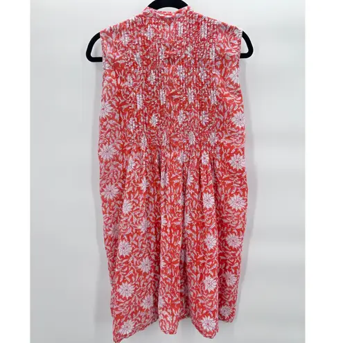 Roberta Roller Rabbit Red Floral Sleeveless Button Up Tunic Tank Dress Size Med