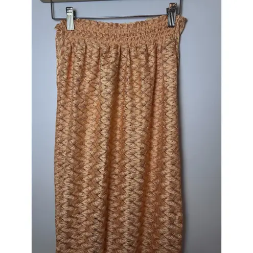 Ramy Brook Gaia Fringe Swim Cover-Up Skirt S Orange/Gold Elastic Waist Pull On