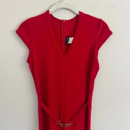 Y2K RED‎ LA FETE BELTED FLARE LEG JUMPSUIT Red Size L - Image 3