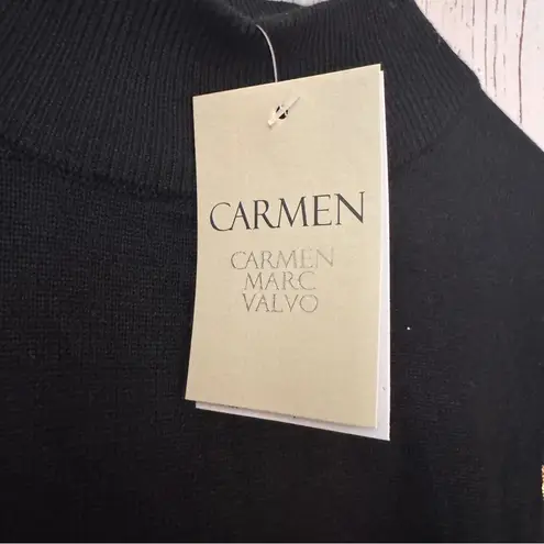 Carmen Marc Valvo Black and Gold Mock Neck Long Sleeve Sweater Sz M NWT