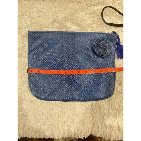 Lot of 2 Vintage Woven Bags VALERIE Blue Clutch W/Flower & ITALY Black Crossbody