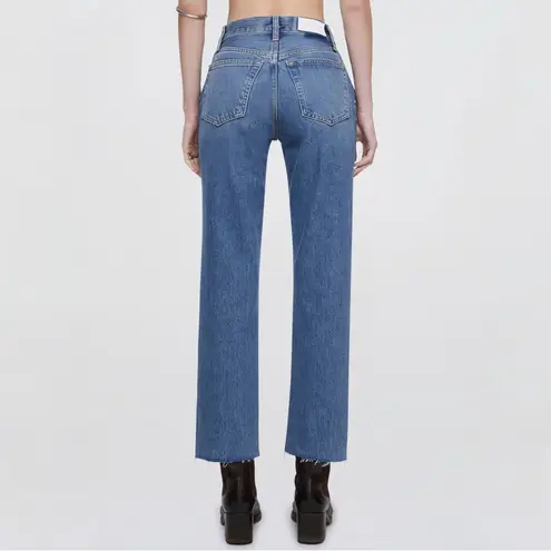 RE/DONE 70s Stove Pipe Jeans in Medium Vain Sz 25 High Rise Raw Hem Rigid Denim