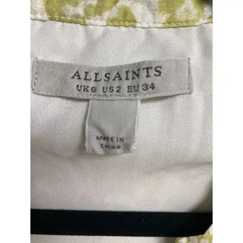 ALLSAINTS Mini Dress Women's 2 Green Snake Print Sleeveless Ruffled Hipster B47