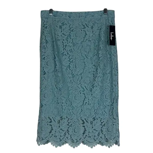 NWT Lulus Womens L Sage Green Lace Pencil Skirt Knee Length Bodycon Career Blue Size L