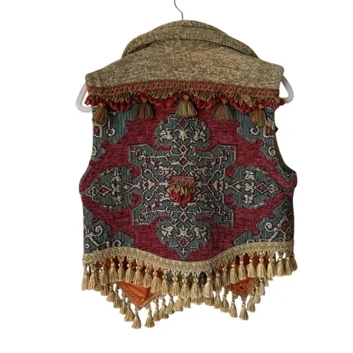 Vintage 90's Paco Soler Bohemian Tapestry Vest with Fringe Size M/L Red Size M