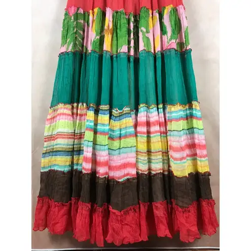 Strapless Silk Floral Beaded Chiffon Patchwork Boho Maxi Dress M/L Size undefined