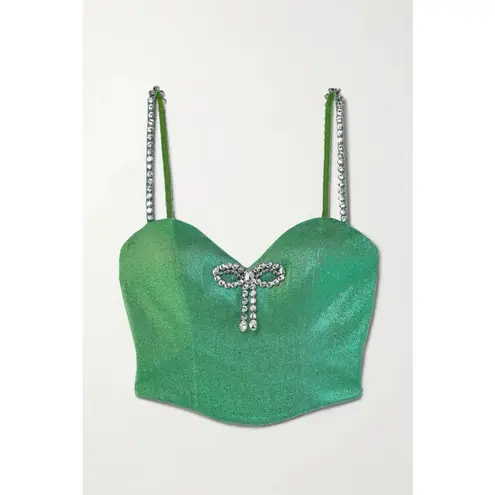 AREA Green Crystal Rhinestone Bow Strappy Cropped Bustier Corset Top Size 10