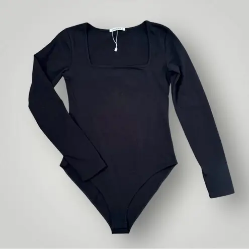 MANGOPOP NWOT Women's Black Long Sleeve Square Neck Snap Closure Sexy Bodysuit Size S