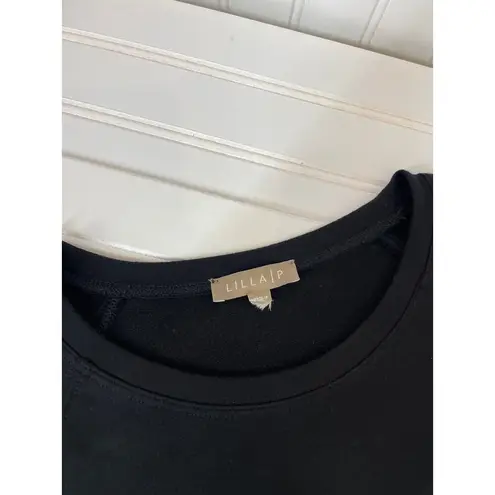 LILLA P Womens Black Crewneck Pullover Sweatshirt Athleisure Size S