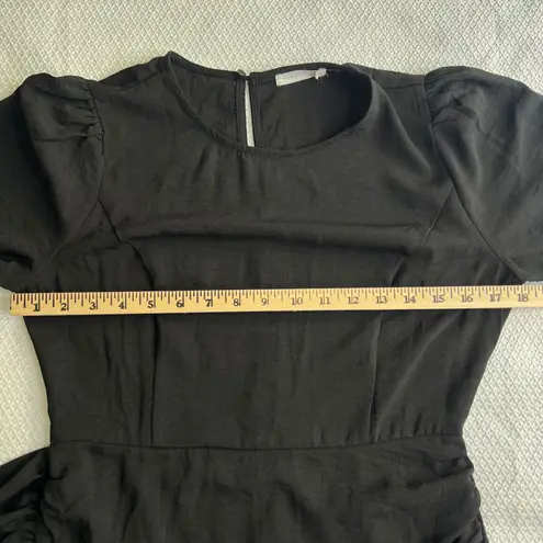 Lush Clothing Lush Black Puff Sleeve Ruched Sheath Dress Midi Size Medium Holiday New Years