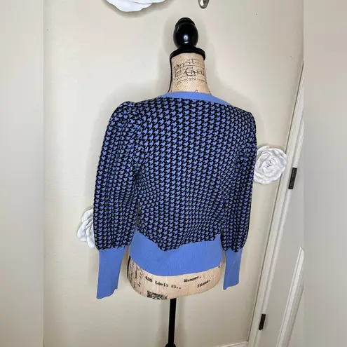 Philosophy NTM: Periwinkle Blue & Black Houndstooth Puffed Sleeves Sweater Sz L
