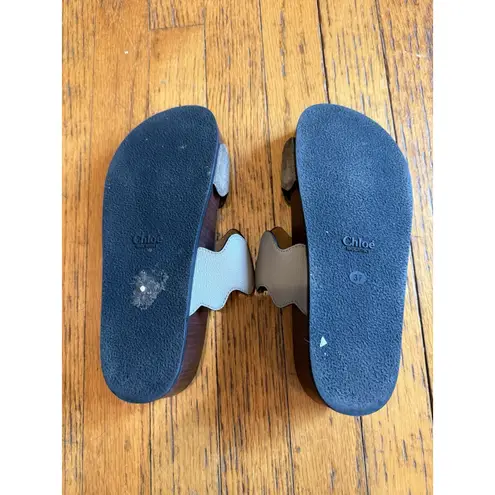 Chloé Authentic Chloe Carrara Scalloped slide sandal Tan/Gray Size 37