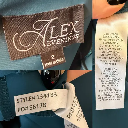 Alex Evenings Scuba Compression 3/4 Sleeve Ruffle Sheath Dress Teal size 2