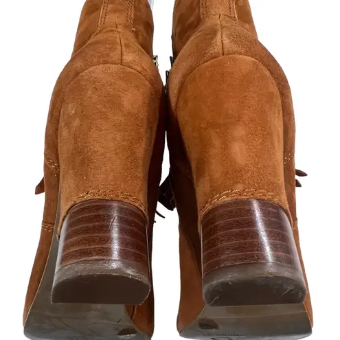 BCBGirls Inkie’s Brown Suede Fringe Roper Style Ankle Boots Side Zip Round Toe