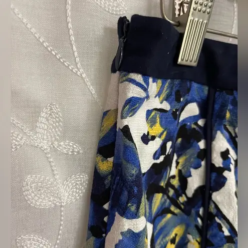 Rafaella Womens A Line Pencil Skirt White Navy Yellow Irises Sz 10 EUC