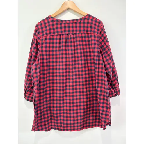 Duluth Trading Co Organic Cotton Free Range Buffalo Check Plaid 3/4 Sleeve Tunic Red Size 2X