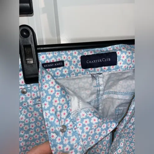 Charter Club Women's All OverPrinted Skinny Ankle Jeans BabyBlue Flowers Size 12