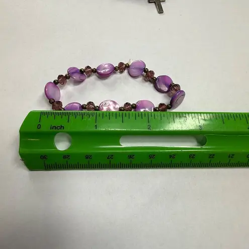 Assorted Stretch Bracelets 3 Piece Shades of Purple Dangle Charms Cross Crown