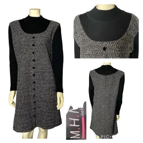 Vintage M.H.M. Melissa Harper knit black & grey dress size medium