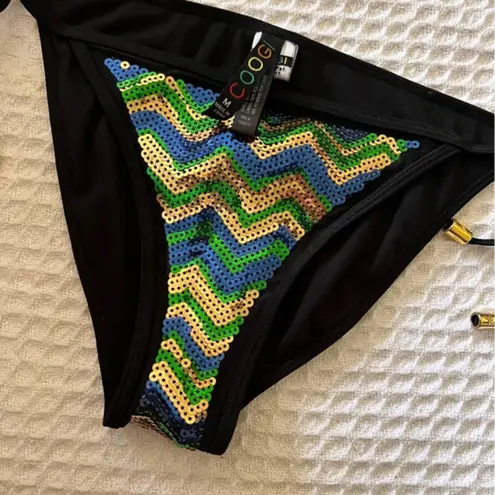 COOGI VINTAGE  chevron sequin bikini bottoms SIZE MEDIUM side tie Y2K‎