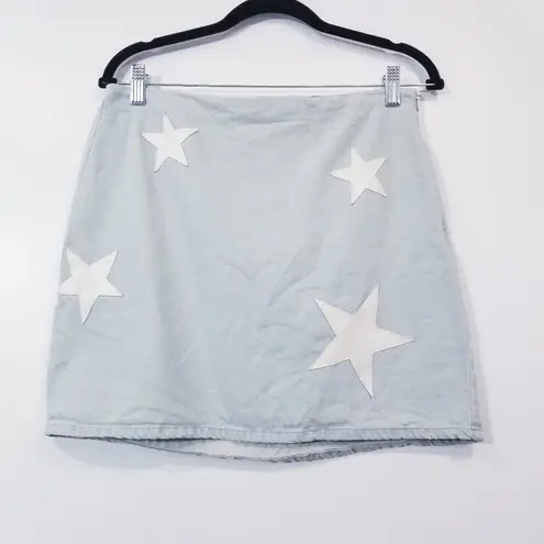 Altar'd State  Light Blue Star-Patterned Patchwork  Denim Jacket and Skirt Set