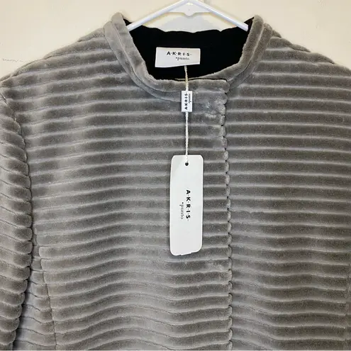 Akris Punto NEW Velvet Textured Faux Fur 3/4 Sleeve Jacket Stone Gray Sz 10