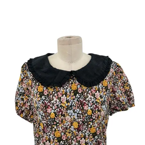 Roolee Floral Print Oversized Collar Neckline Short Sleeve Dress Size Small