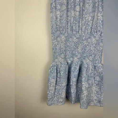Sundays Light Blue White Floral Smocked Gauze Beachy Shae Dress Women’s Sz S