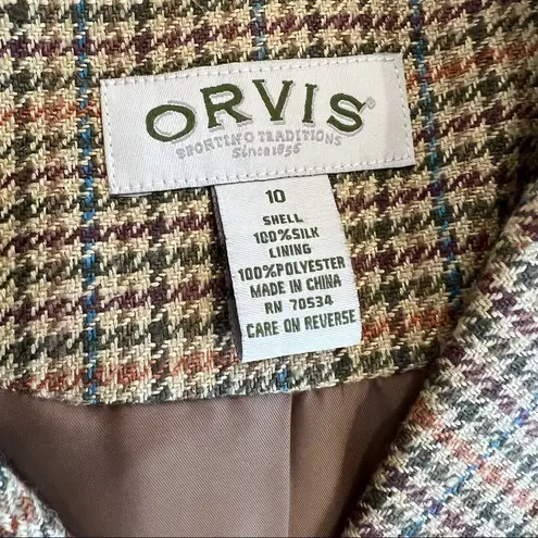 Orvis Multicolored Houndstooth Button Down Woven Silk Blazer Size 10