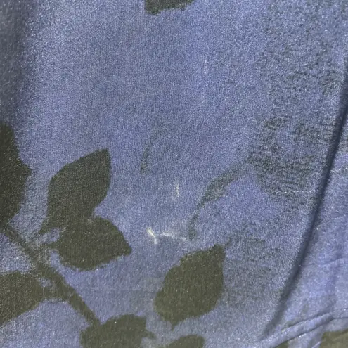 St. John Silk Floral Navy Blue Black Button Front Tunic Top Blouse Shirt Small