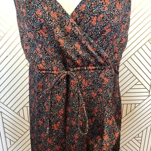 Avec Les Filles Blue Floral Wrap Ruffle Maxi Dress