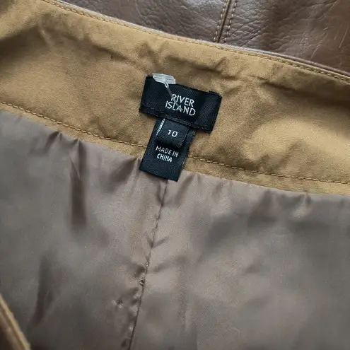 River Island Brown Snake Print Faux Leather Zip Front Mini Skirt Size 10