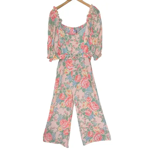 Faithfull the Brand Paula Nadya Floral Puff Sleeve Belted Wide Leg Jumpsuit