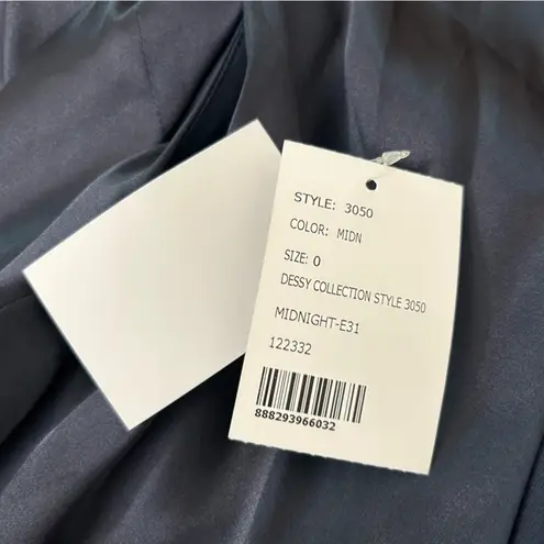 NWT Dessy Collection Cap Sleeve Blouson Faux Wrap Maxi Dress Midnight Navy Blue Size 0