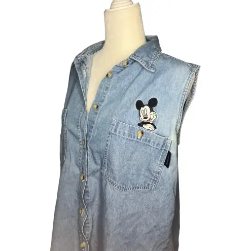Disney Vintage  Mickey Mouse Denim Button-Down Shirt Cotton M