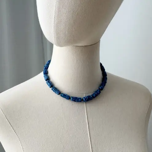 Vintage Blue Textured Beaded African Style Y2K Short Chunky Chocker Necklace