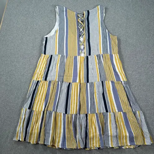 Hem & Thread Stripe V-Neck Tiered Mini Dress Womens Large Yellow/Gray Sleeveless