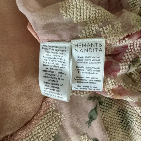 HEMANT & NANDITA NWT | Blush Georgette Cross Stitch Skirt in Coral | S Pink