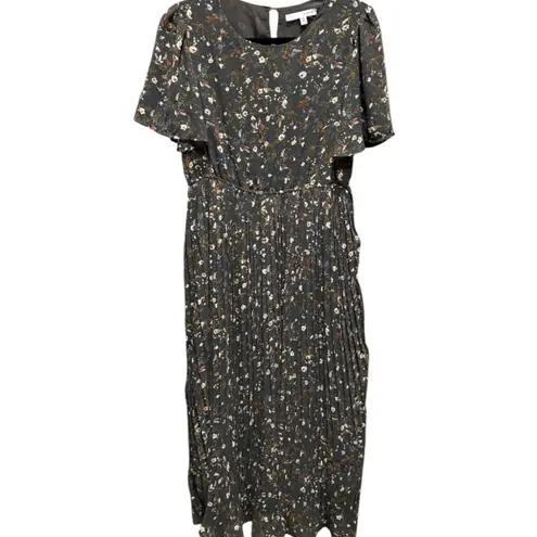 Baltic Born Teal Floral Pleated Chiffon Midi Dress S