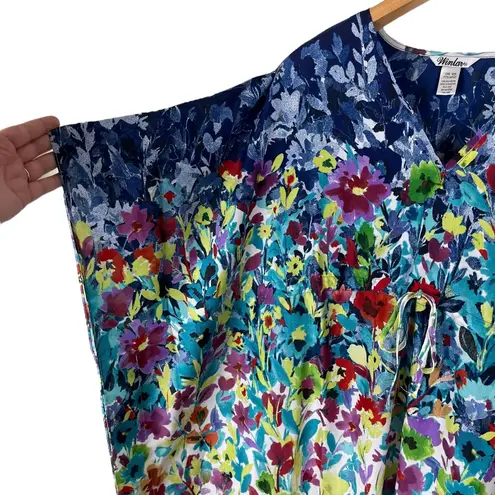 NWT Winlar Kaftan House Dress Beach MuMu OS Fits Most Blue Floral Long Multiple